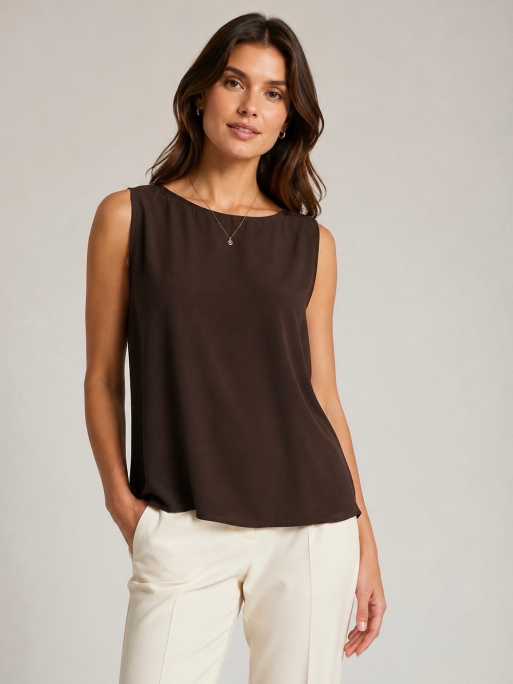 Poeme by Citron Women’s 1X Chocolate Brown Sleeveless Blouse Top Minimalist
